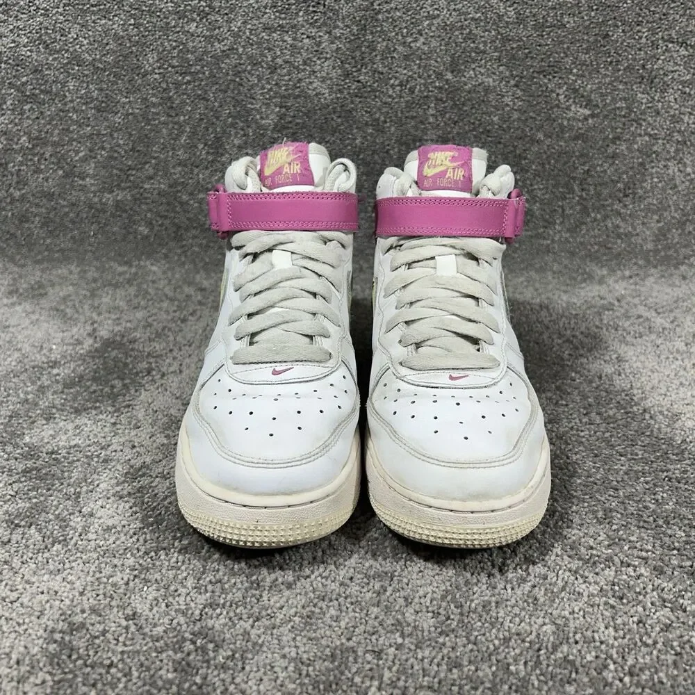 Nike Air Force 1 Mid GS Trainers DH2933-100 White Pink Kids Size 6Y Shoes Used